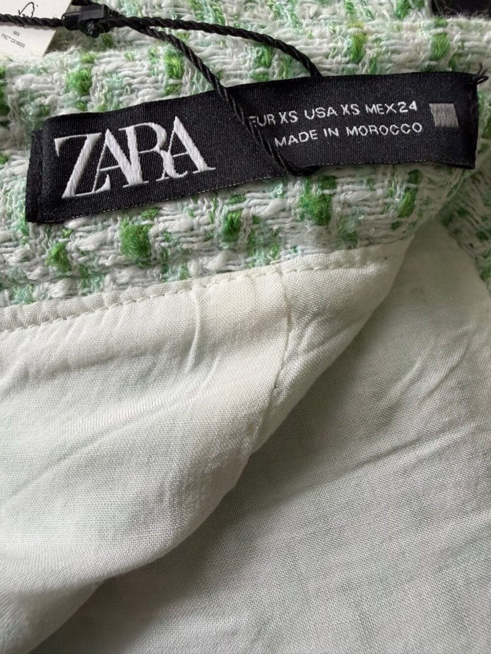 NWT Zara Green & White Tweed Pleated Mini Skirt - Size XS - Picture 5 of 10